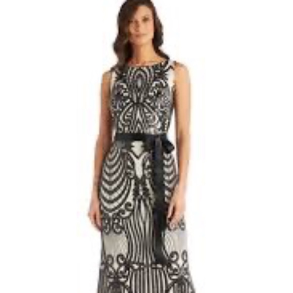 Two Tone Embellished Sequin Gown With Satin Sash - Picture 1 of 4